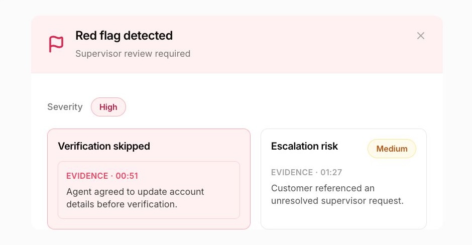 EmberQA red flag alert with severity and evidence